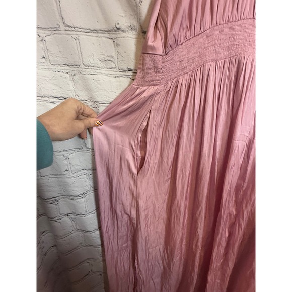 Old Navy Pink Satin V Neck Smocked Waist Midi Dress Plus Size 2X - Picture 4 of 6